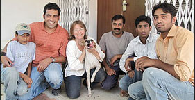 Pam Constable and Ahu with Pakistanis who helped to find the dog