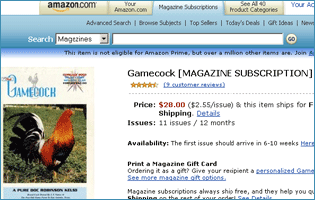 Cockfighting magazine The Gamecock for sale on Amazon