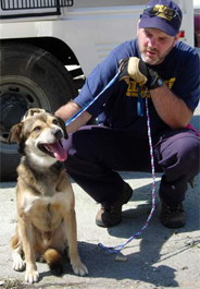 HSUS staff person with dog rescued after Hurricane Katrina