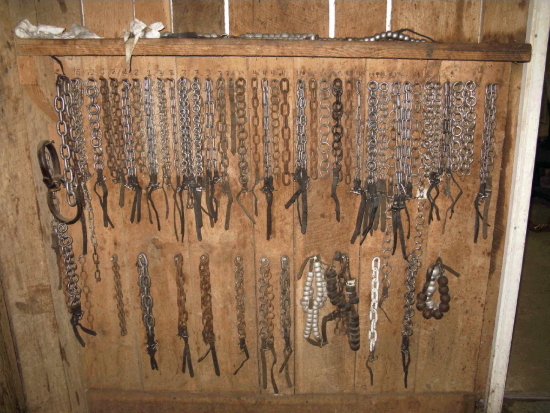 In photos taken by USDA investigators, the inside of Larry Wheelon’s barn looks like a medieval torture chamber. The walls are lined with heavy logging chains and weighted high heel shoes for the horses known as stacks.